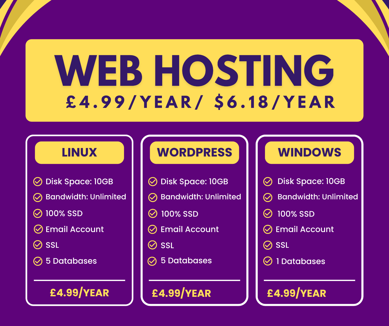 Cheap Web Hosting – Linux, £4.99/year – 10GB SSD, SSL, Emails, Secured, Fast