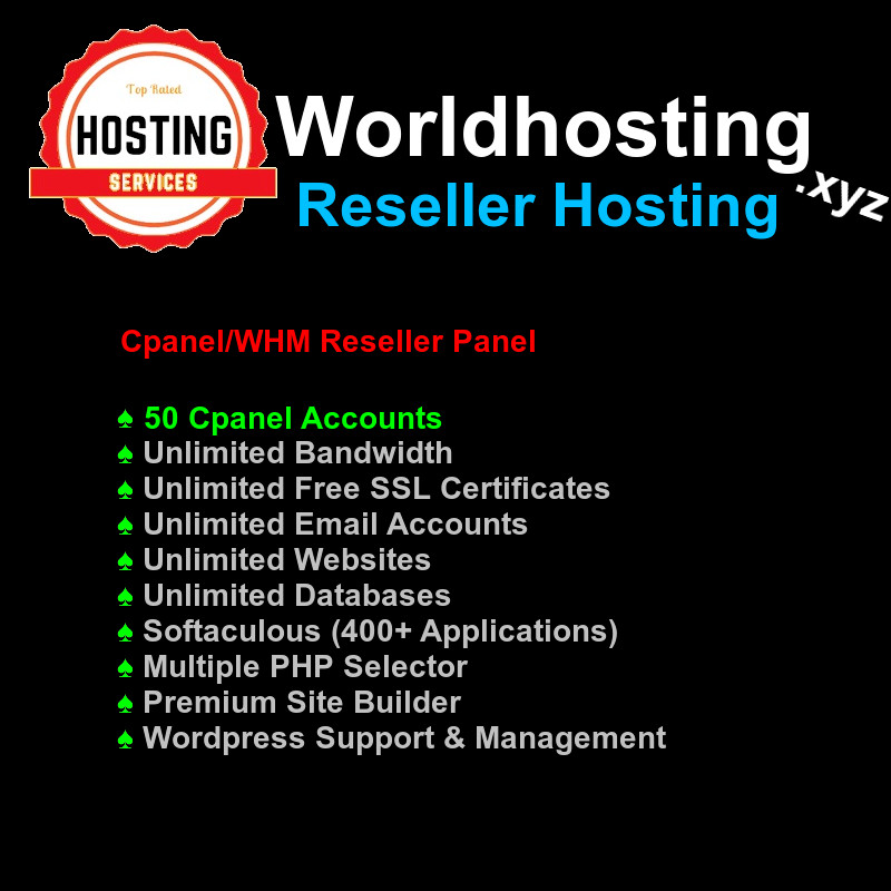 Cpanel/WHM Resellert Webhosting 50 Cpanel Accounts Price Is Per Month