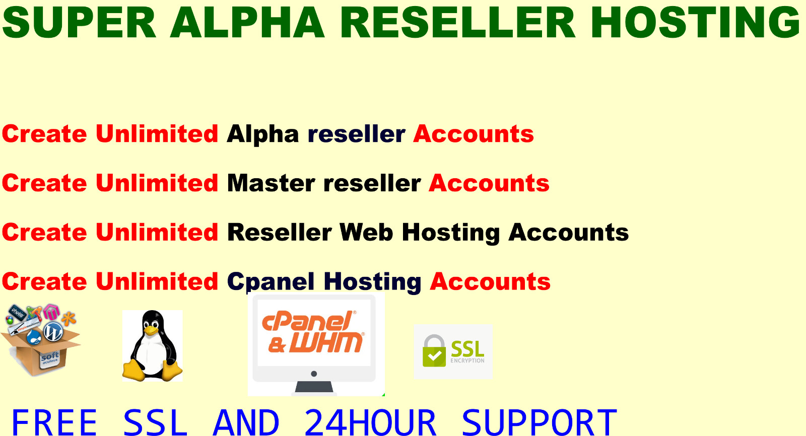 1 YEAR SUPER ALPHA Reseller Web hosting Create Unlimited accounts WHM/CPANEL
