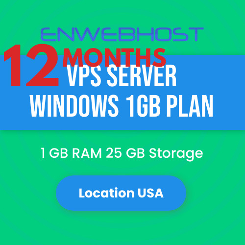 VPS Server Windows 1GB RAM Unmetered Transfer Location US – 12 Months