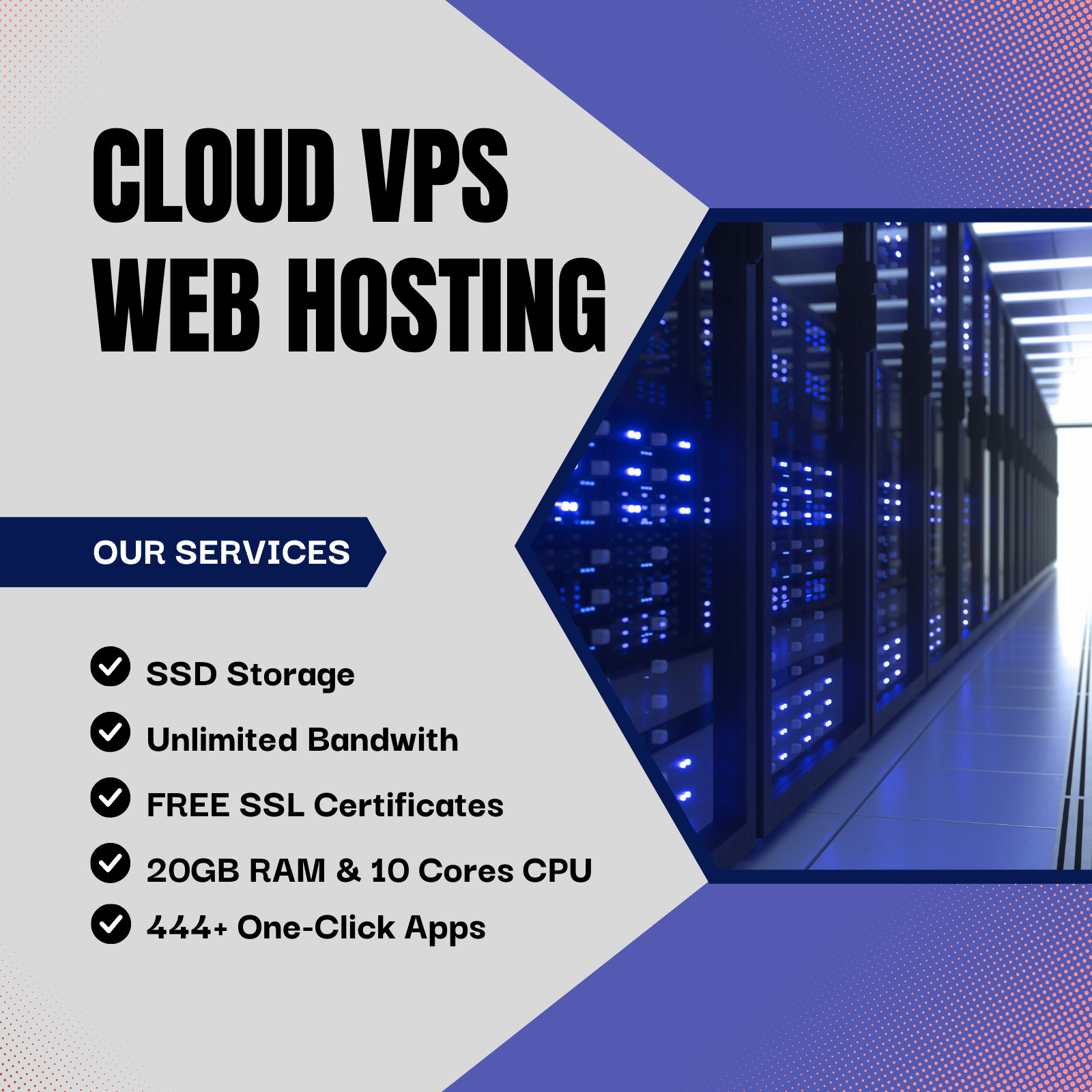 Cloud VPS Web Hosting 1 Year with 20GB RAM, 10 Cores and SSD Disk